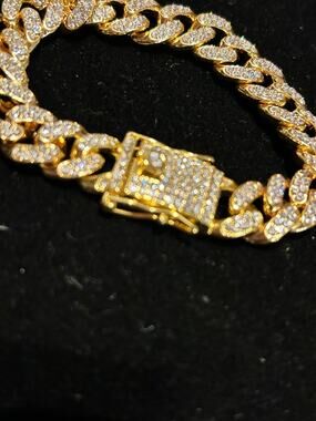 Iced Out Gold Tone Miami Cuban Link CZ Bracelet - Bling Box Clasp